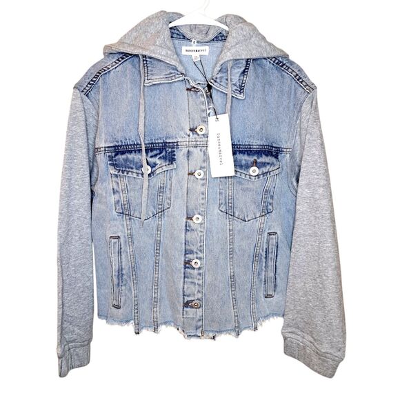 Dance & Marvel Jackets & Blazers - NEW Dance & Marvel Women Jean Jacket raw hem size XS Light Wash Detachable Hood